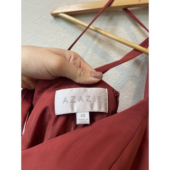 Azazie Manila Bridesmaid Dress Size 6 Rust V-Neck Chiffon Maxi Long Side Slit - Picture 11 of 12